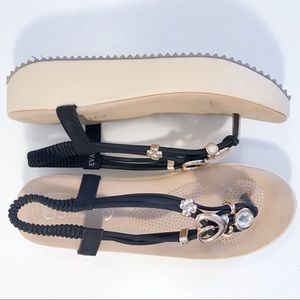 Smartty Gold & Rhinestone, Black Platform Sandals